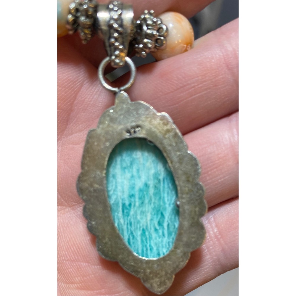 925 Sterling Silver Amazonite Pendant Beaded Statement Necklace Boho Artisan - Picture 7 of 7